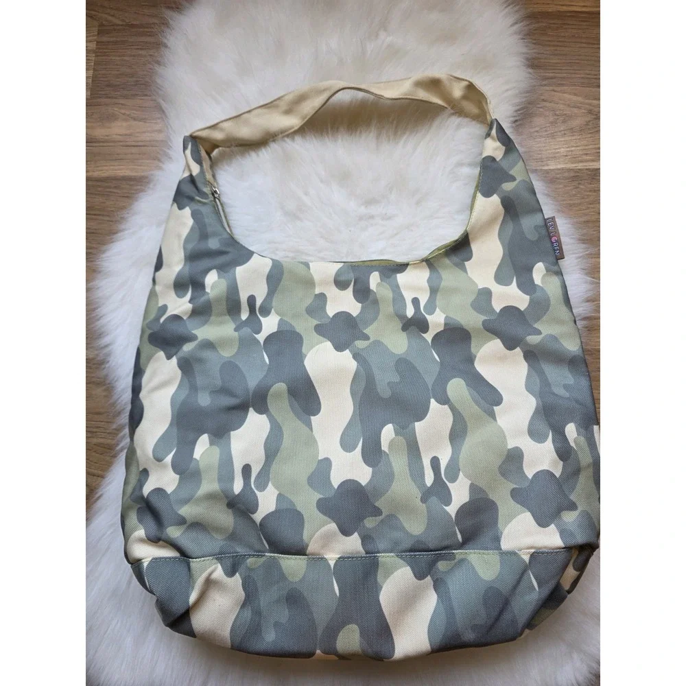 Lev Loren Camo Shoulder Bag Hobo Tote Large Green
